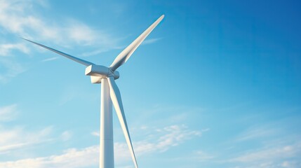 Fototapeta premium A wind turbine against a blue sky, harnessing renewable energy.