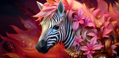 Beautiful zebra with pink flowers, mug sublimation
