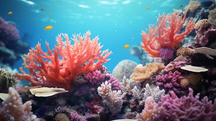 Naklejka na ściany i meble Coral reef underwater abstract background marine ecosystem underwater sea view. Wallpaper