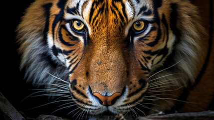 Tiger's Gaze: A powerful close-up of a tiger's intense gaze, emphasizing the strength and regality of these endangered big cats.