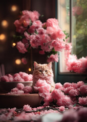 cat and flowers