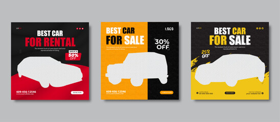 Car rent and sell social media post web banner template business social media post collection for marketing. Car social media post or square web banner advertising template design. - obrazy, fototapety, plakaty
