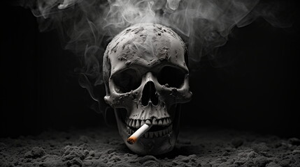 Smoke kills concept. Skull in ashes. Anti tobacco