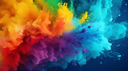 Holi color paint splatter powder festival explosion burst powder wide background, wallpaper 16:9. - obrazy, fototapety, plakaty