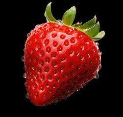 Fresh strawberry on a dark black background ai generative