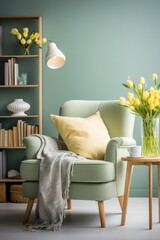 A cozy reading nook with a plush armchair,