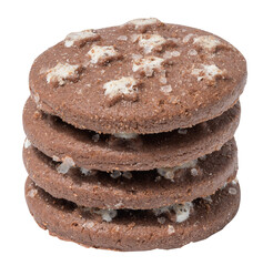 Round chocolate cookies on white isolated background