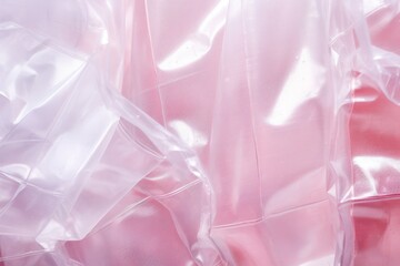 Background of transparent crumpled pink plastic film