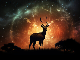 A Double Exposure Style Silhouette of an Antelope with a Space Scene Background