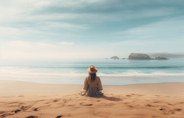 a girl sitting next to the ocean on a beach,