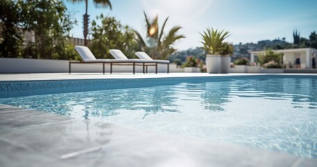 Fototapeta na wymiar a large, white swimming pool in a resort,