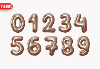 Silver numbers from 0 to 9. Collection of voluminous inflated numbers from metal. Set grey number symbols 1, 2, 3, 4, 5, 6, 7, 8, 9, 0. Realistic 3d design. vector illustration