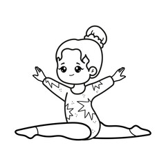 Cute gymnast. Coloring book. Black and white vector illustration.