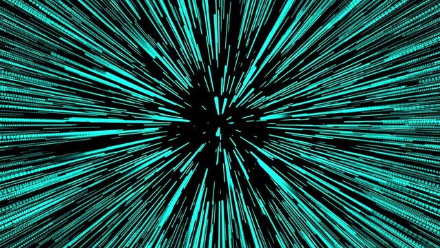 Turquoise hyperdrive on a black background, stars