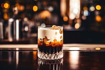 White Russian cocktail on the background of the bar