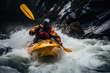 kayaking in the river - obrazy, fototapety, plakaty