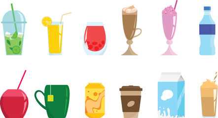 A set of drinks.  a can of soda, a glass of juice, a cup of coffee, tea, etc. non-alcoholic drinks.
