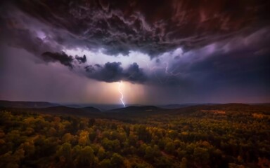 Naklejka na ściany i meble Electrifying Night Skyline: Witness the Dazzling Dance of Lights Amidst a Thrilling Thunderstorm!