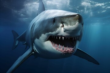 Obraz premium AI generated illustration of A large predatory shark swimming in the crystal-clear blue waters