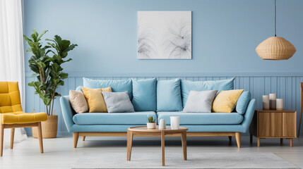 Modern Living Simplified - A Monochromatic Sofa Set Against a Contemporary Interior - obrazy, fototapety, plakaty