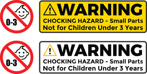 Not suitable for children under 3 years choking hazard forbidden sign sticker isolated on white background vector illustration. Warning triangle and exclamination mark, sharp edges.
