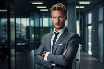 Young Adult Businessman in Formal Wear Standing in an Indoor Office