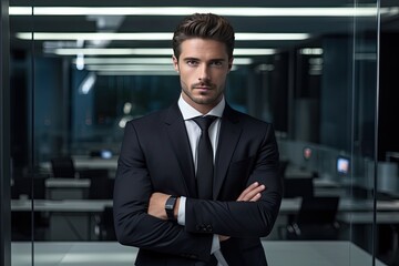 Fototapeta premium Young Adult Businessman with Folded Arms in Office