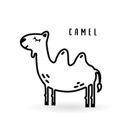 Cartoon camel animal isolated on white. Cute character icon, vector zoo, wildlife poster.
