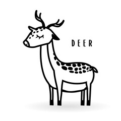 Cartoon deer animal isolated on white. Cute character icon, vector zoo, wildlife poster.
