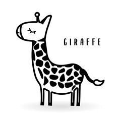 Cartoon giraffe animal isolated on white. Cute character icon, vector zoo, wildlife poster.