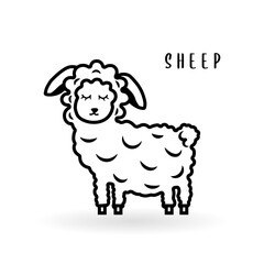 Cartoon sheep animal isolated on white. Cute character icon, vector zoo, wildlife poster.