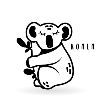 Cartoon koala bear animal isolated on white. Cute character, vector zoo, wildlife poster.