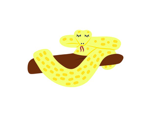 Cartoon viper snake animal isolated on white. Cute character, vector zoo, wildlife poster.
