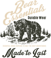 Fototapeta na wymiar Wilderness and brown bear themed vector print design.