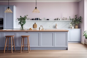 Fototapeta na wymiar Modern luxury kitchen design with island and wooden floors