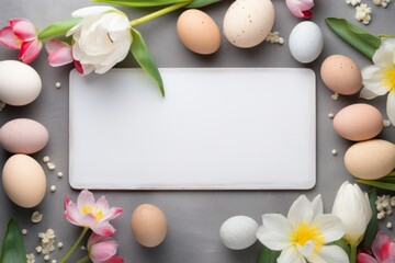Naklejka na ściany i meble Easter eggs frame with empty space for text, holiday Easter concept, greeting card.