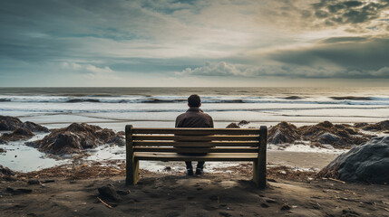 Reflective Solace by the Sea - Contemplating Life's Journeys on a Secluded Beach Bench
