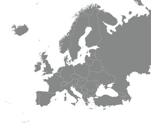 Obraz premium Black CMYK national map of MALTA inside detailed gray blank political map of European continent on transparent background using Mercator projection
