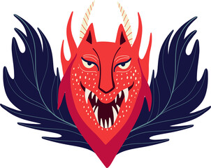 Creepy red Dragon Monster. Cool illustration in children's cartoon style