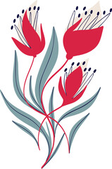 Elegant floral arrangement with red flowers in Chinese style. Cartoon illustration of flower