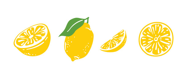 Fresh lemon fruits, collection of vector illustrations