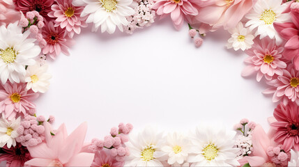 Fototapeta na wymiar Beautiful flowers on white background. Flat lay, top view
