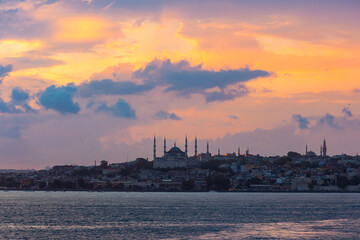 Historical peninsula of Istanbul view at sunset.