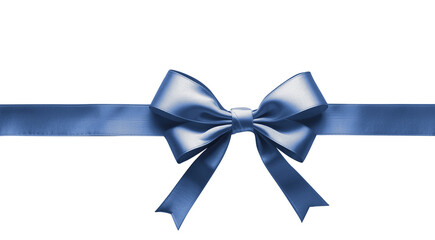 blue gift present ribbon with bow in center, top view, isolated on transparent background, PNG