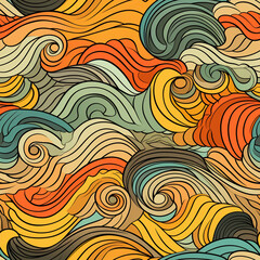 Fototapeta na wymiar Abstract Vintage Waves Seamless Pattern