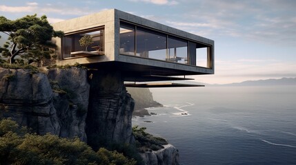 A cliffside miniature house with cantilevered architecture, providing stunning views.