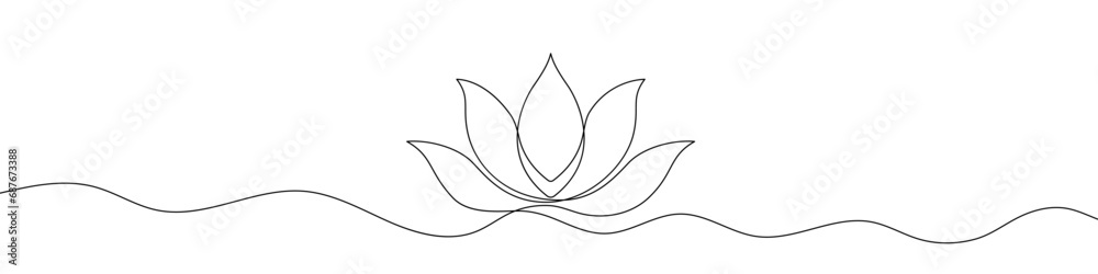 Wall mural continuous line drawing of lotus flower. one line drawing background. lotus continuous line.