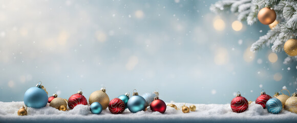 Naklejka na ściany i meble Christmas Balls on Snow. New Year and Christmas Background Illustration