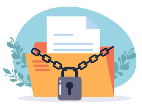 Confidential files document folder storage locked chained concept. Vector flat graphic design illustration
