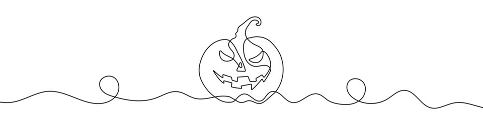Continuous line drawing of Halloween pumpkin. Pumpkin continuous line. - obrazy, fototapety, plakaty